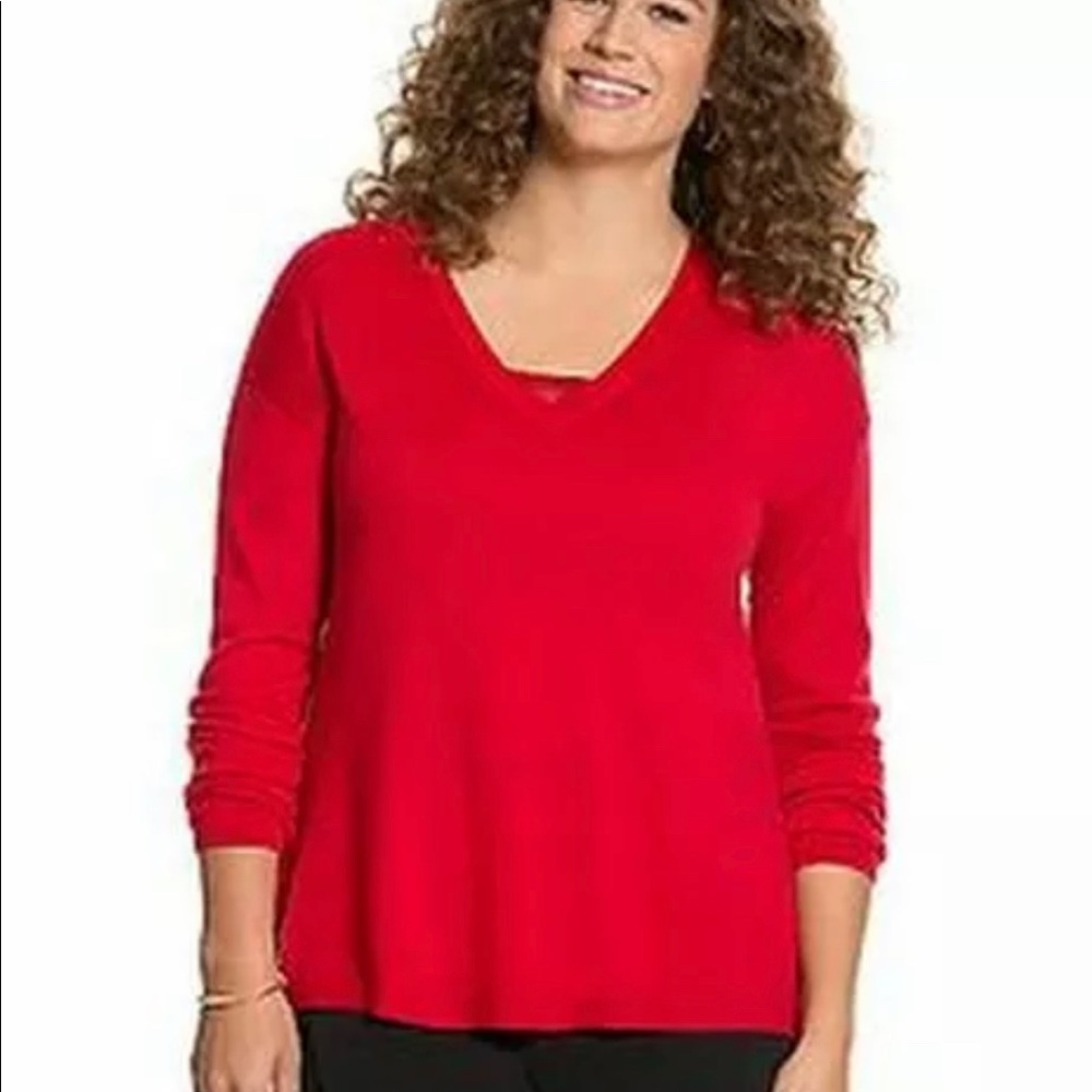 Lane Bryant Sweater Fine Merino Wool Collection Red Holiday Soft Women’s 26/28